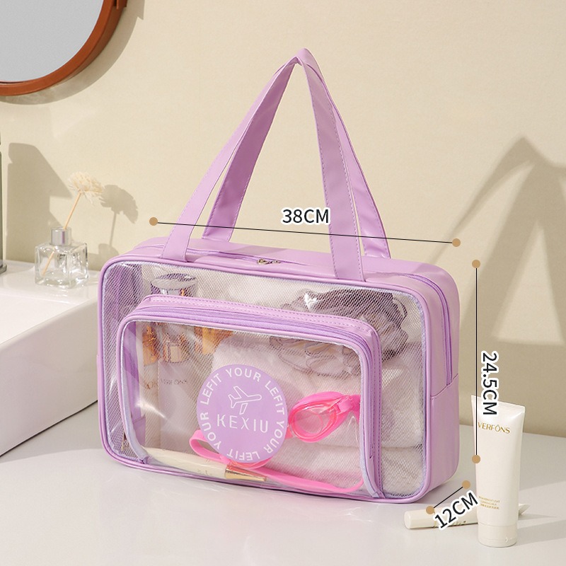 Bolsa de lavado de PVC transparente portátil de un solo hombro bolsa de separación seca y húmeda baño baño impermeable bolsa de almacenamiento de maquillaje de gran capacidad