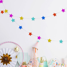 圣诞节新年派对装饰用品彩色五角星串旗金葱银色红色星星拉花彩条