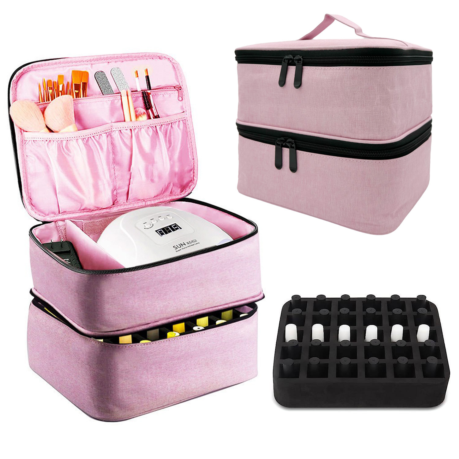 Amazon nuevo esmalte de uñas bolsa Portátil Bolsa de almacenamiento de esmalte de uñas de doble capa puede contener 30 botellas bolsa de almacenamiento de cosméticos