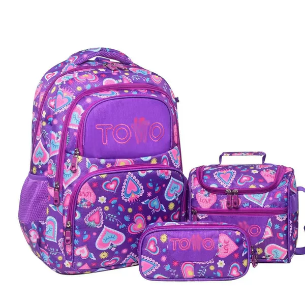 New Foreign Trade Gradient Color Girls' Three-Piece Set: School Bag, Lunch Bag, Pencil Case, Large Capacity Backpack, Factory Wholesale in Stock