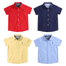 外贸男童衬衣2022春夏装现货中大童学生纯色衬衫纯棉儿童短袖衬衫