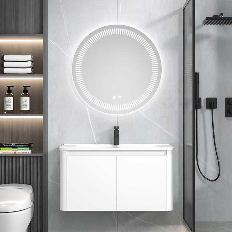 Estilo crema espacio de aluminio baño gabinete de baño lavabo combinación simple lavabo mesa de lavado de cerámica integrado