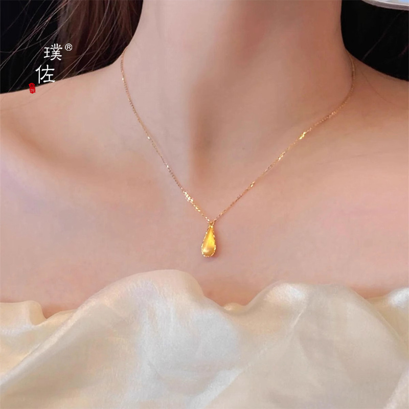 金店同款沙金拉絲水滴項鍊女2024年新潮百搭精緻新中式鎖骨鏈