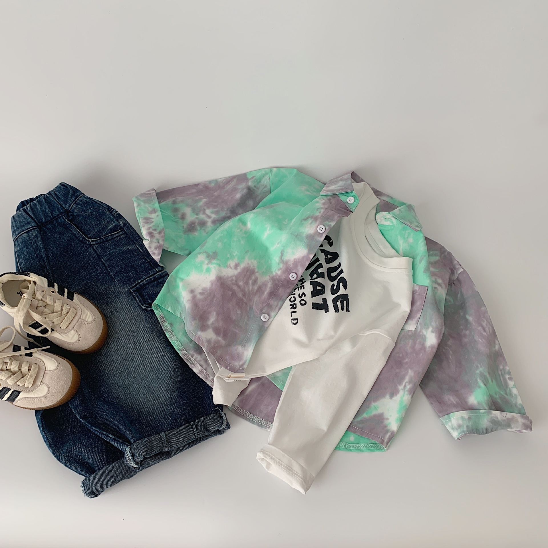 Maibao camisa de los niños 2024 primavera camisa teñida de los niños y niñas casual Top nuevo puro algodón cardigan moda