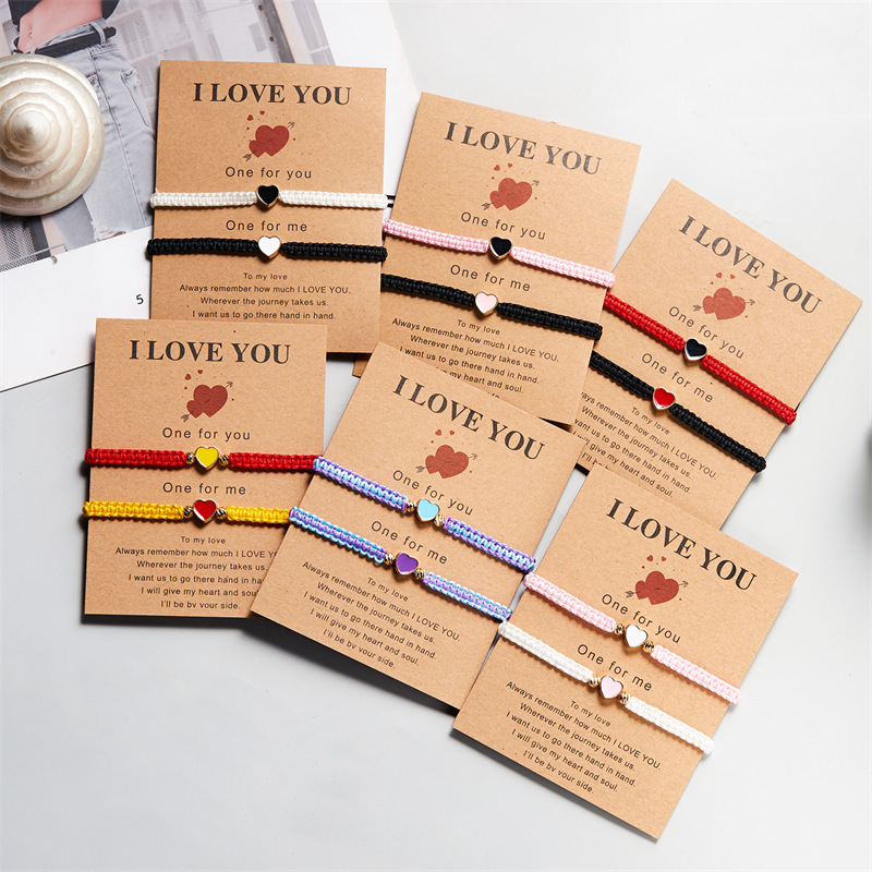 European and American cross-border sisters friendship adjustable peach heart woven colored rope bracelet colorful love Valentine's Day gift bracelet