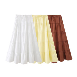 Cross-Border European and American Fashion Aliexpress Popular Layered Splicing Minimalist Cotton Mid-Waist Long Skirt