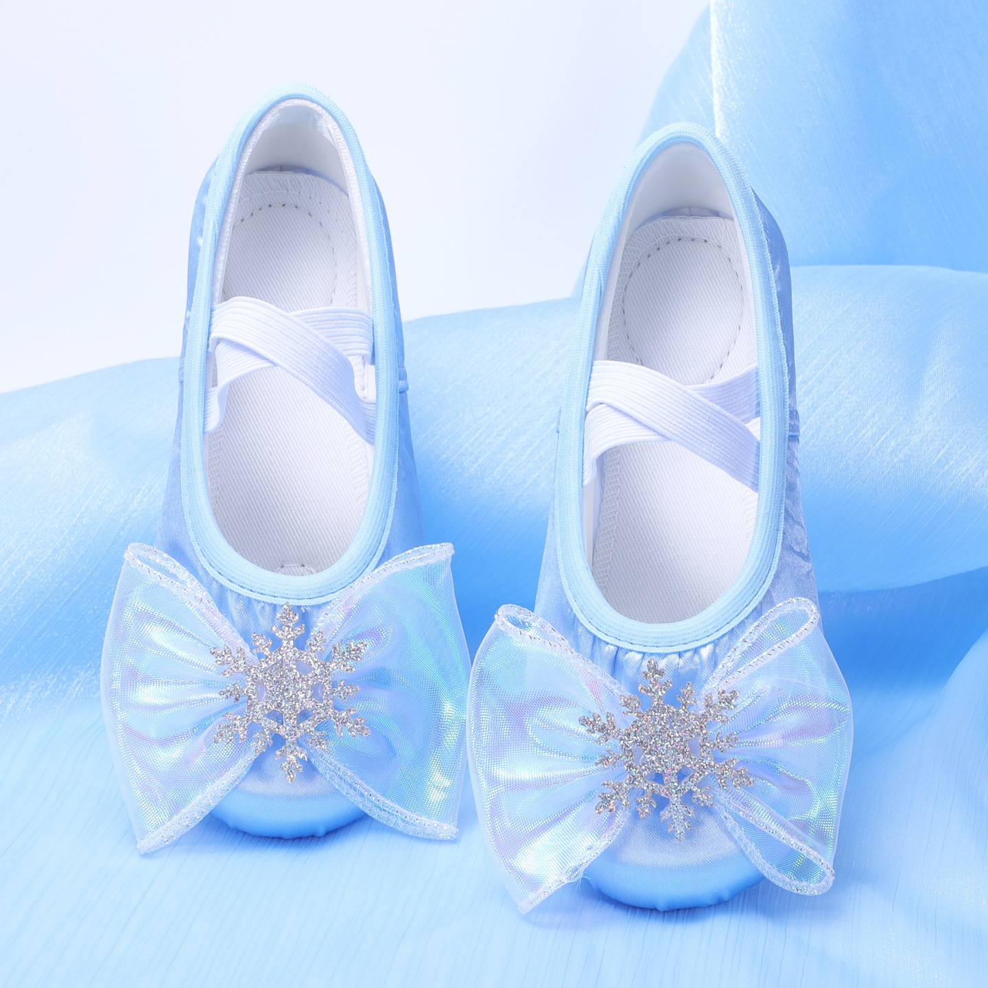 Satin Dance Shoes for Girls with Bows, Cute Students, Princess Elsa Dancing Soft Bottom Performance Body Ballet 8123