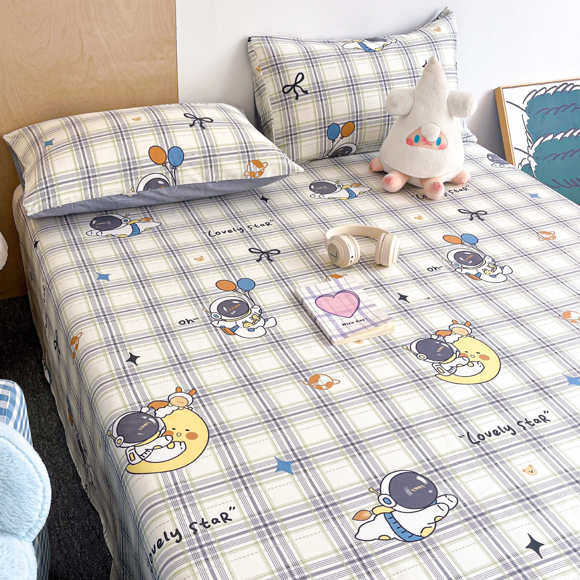 2025 nuevo estilo sábana de algodón puro pieza individual 100 algodón verano dormitorio niños sábana individual funda de almohada doble traje de tres piezas 3