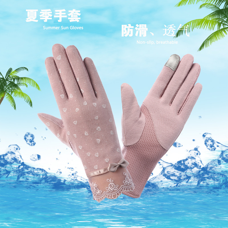 Guantes de protección solar para mujer nueva primavera y verano conducción estilo coreano encaje arco montar antideslizante guantes de pantalla táctil delgada