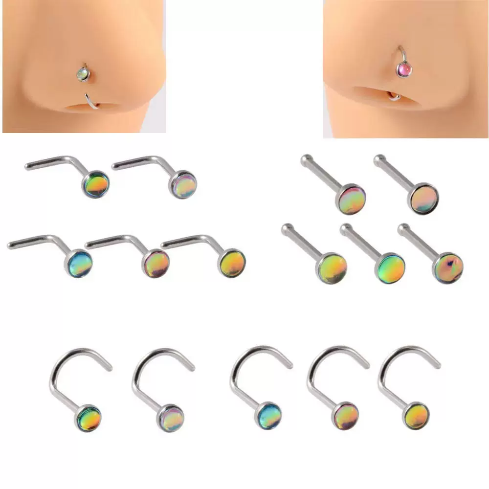 亮膜鼻钉反光膜滴油包胶不锈钢渐变幻彩闪光膜穿刺饰品鼻环跨境