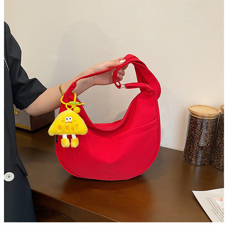 Simple solid-color canvas bag 2024 new style Japanese large-capacity single-shoulder dumpling bag, versatile for school and commuting crossbody bag undefined