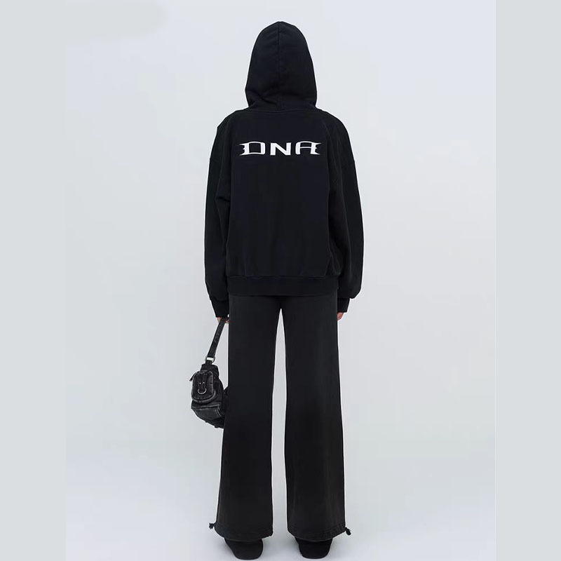 SMFK 미래 유전자 와이드 스포츠 후디 자수 면 느슨한 캐주얼 후드 카디건 재킷 24 겨울 새로운