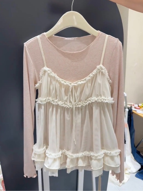 法式甜美小香风超好看吊带叠穿针织衫女秋季多巴胺长袖上衣两件套|undefined