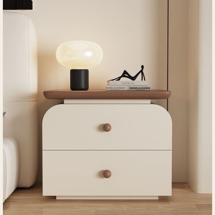 Installation-Free Solid Wood Bedside Table, Medieval Cream Style Italian Minimalist Small Apartment Simple Modern Bedroom Storage Cabinet
