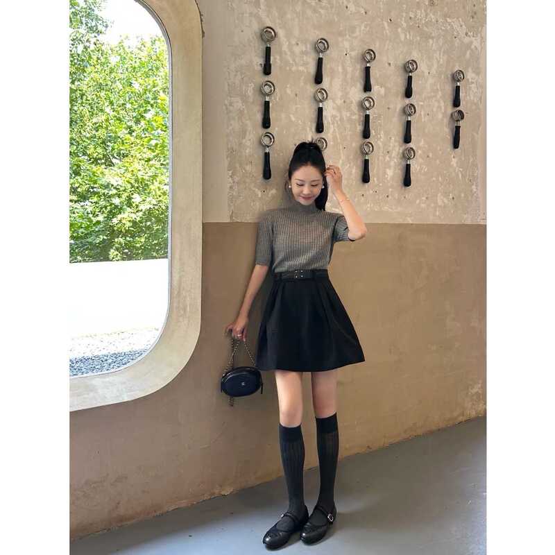 高级感气质套装裙女秋季纯色卡通中袖针织衫半身裙两件套|undefined