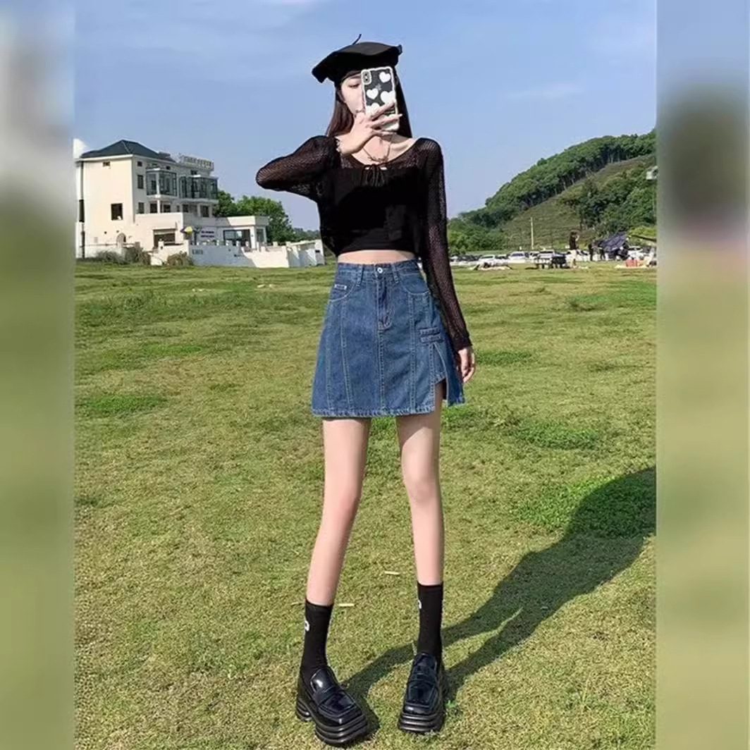 Blue summer denim skirt