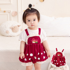 Idea Baby Summer Newborn Girls' Baby 1st Birthday One-piece Body Suit Double Princess Strap Diaper Cover 3160