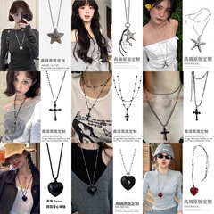 レトロホットガールヒトデネックレスロングセーターチェーンホリデースタイルシルバーつや消し表面ネックレスシーサイドスタイルスターペンダント