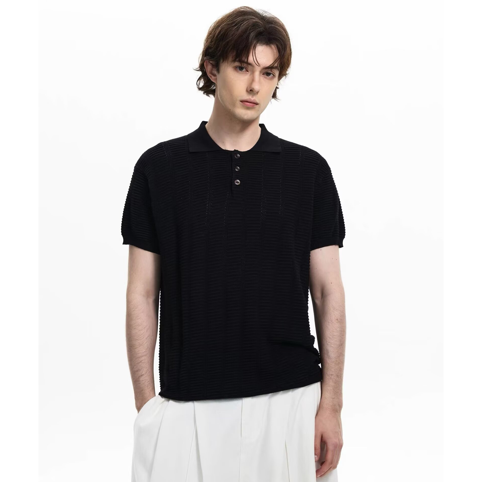 Polo camiseta de punto camiseta de manga corta camiseta de hombre solapa hueco textural viejo dinero viento hielo seda fábrica transfronteriza al por mayor