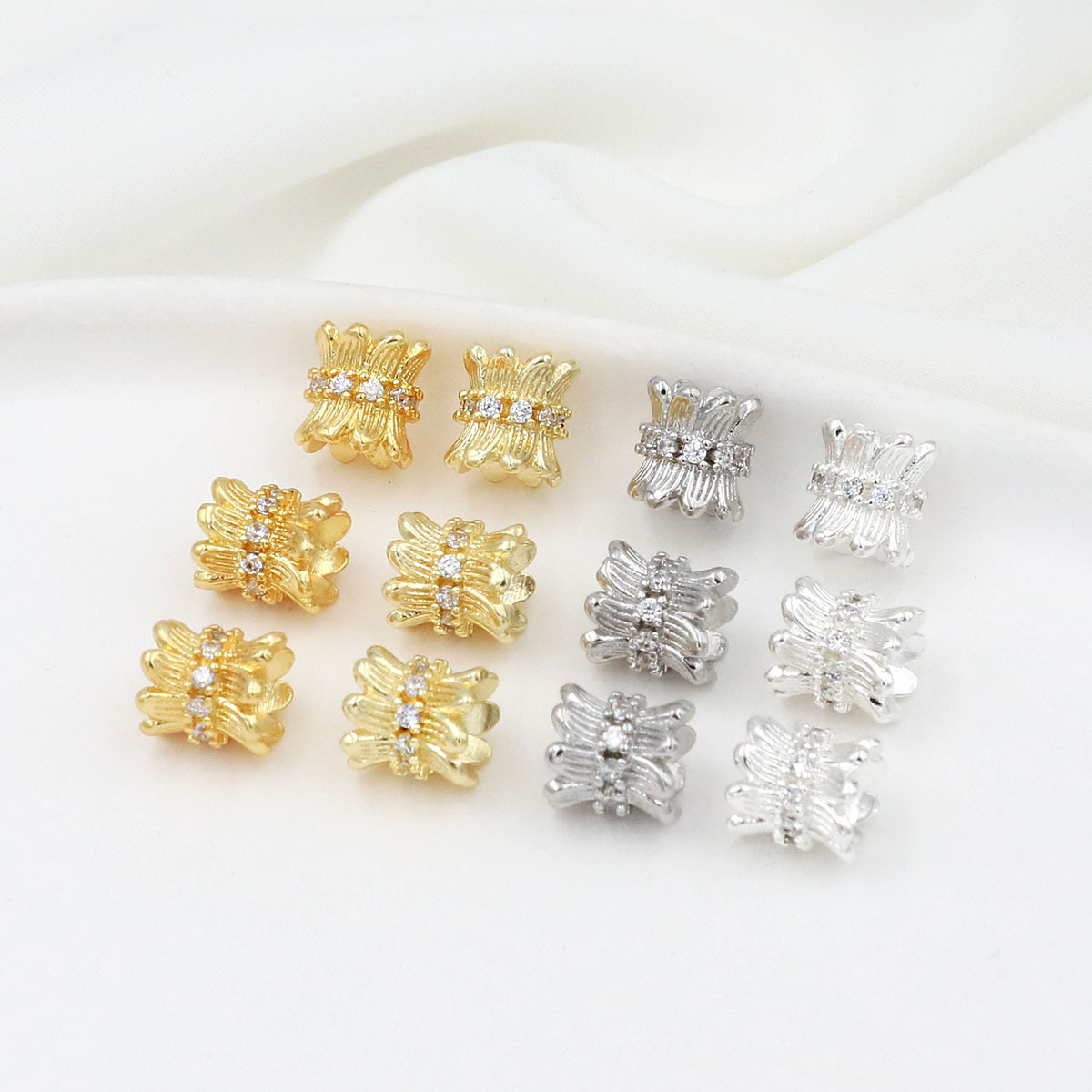 diy飾品配件 18k金小蠻腰隔珠 保色真金雙面花托鑲鑽隔珠手工材料