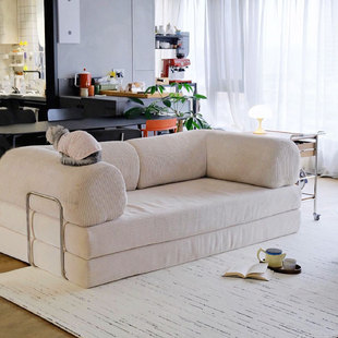 Vacuum Compressed Retro Corduroy Fabric Sofa Living Room Small Apartment Simple Maillard Folding Lazy Sofa Bed