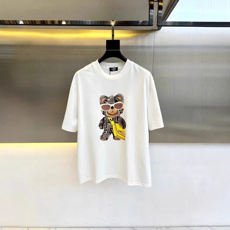 High Version Fd Home Trendy Brand Trendy Bear Print Fashionable Versatile Men's and Women's Loose Casual Round Neck Short-Sleeved T-Shirt