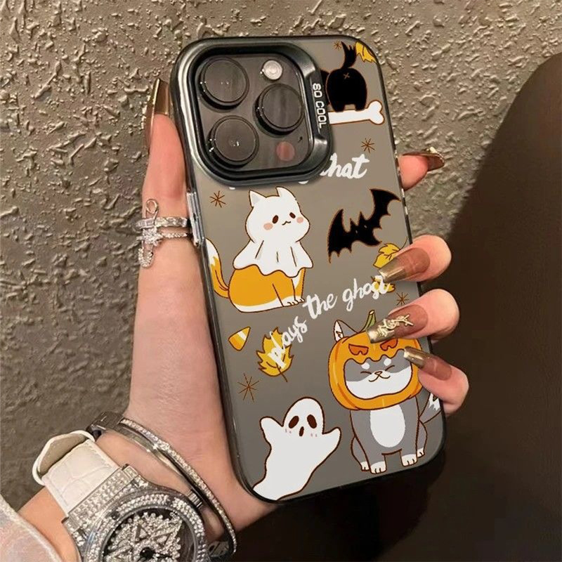 Halloween Themed Colorful Silver Imd Mobile Phone Case Suitable for Apple 17Promax Fashionable Skull Pumpkin Mobile Phone Case