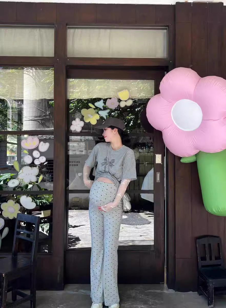 Legging de grossesse polaire à pois taille haute gainante_voghion.com