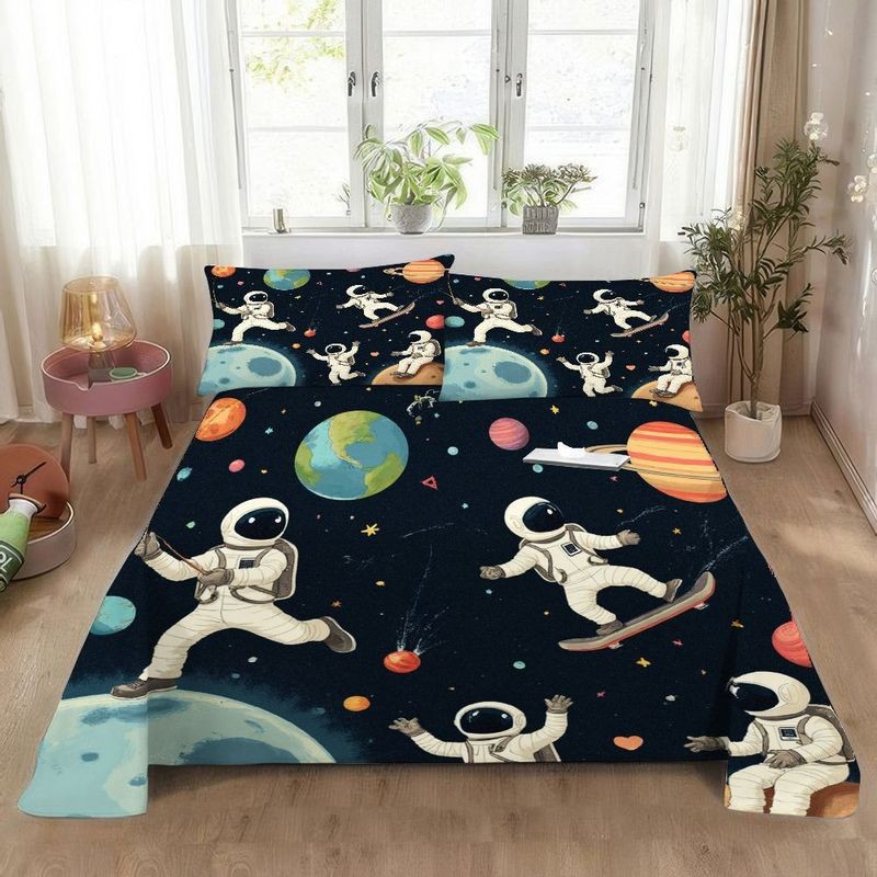 Cartoon Astronaut Digital Printed Edredon Kit Textile Transpirable Transfronterizo Fuente TEMU / JIT