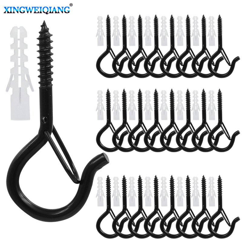 Bonsai hook, black nickel Q-shaped hook with spring buckle, anti-falling safety buckle, sheep eye nail hook, question mark shaped light hook