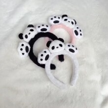 爆款可爱熊猫花花发箍卡通毛绒洗脸发饰熊猫发卡头箍旅游头饰批发