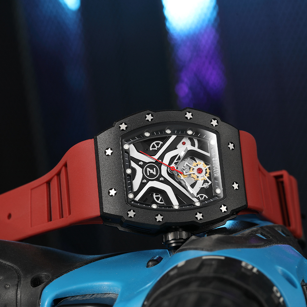 Neue BAOGELA Heißer Verkauf Wein Eimer Uhr männer Silikon Nacht Leuchten Hohl Oberfläche Präzision Stahl Motorrad Stil Sport herren Uhr_voghion.com