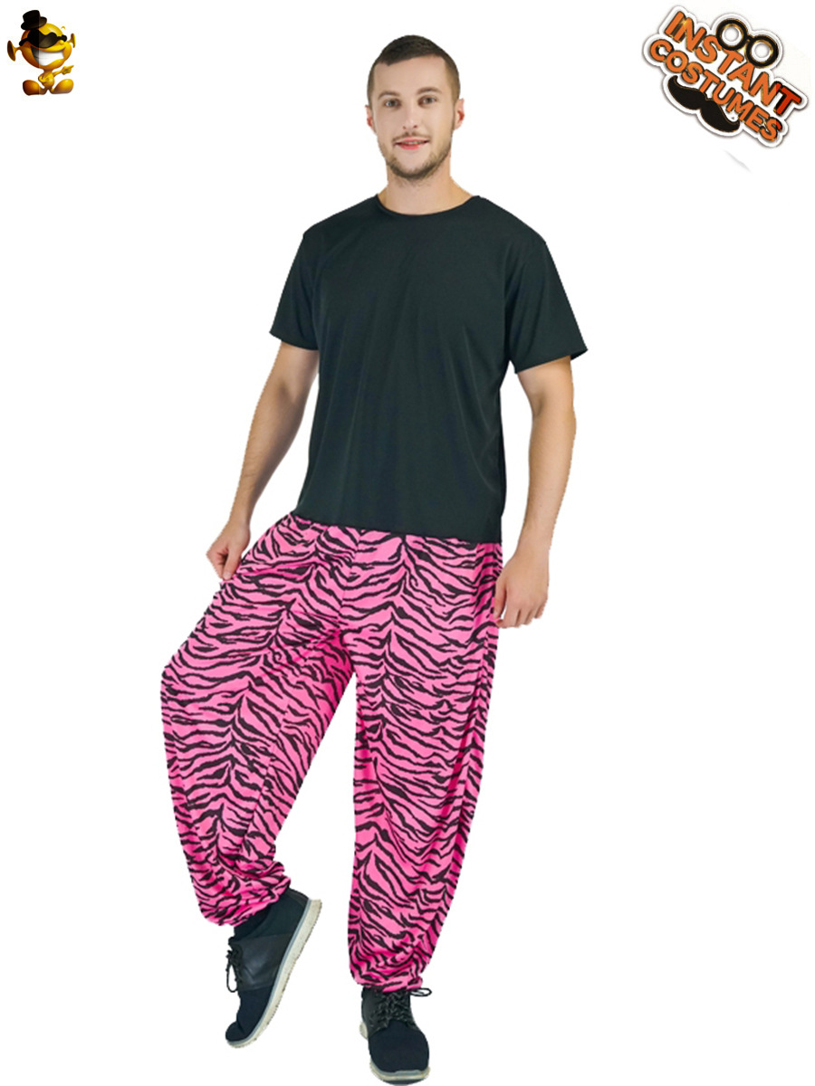 Pantalones harem de los hombres adultos europeos y americanos de Halloween fiesta Cosplay pantalones de cebra Rosa traje de rendimiento en etapa
