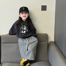 女童秋季穿搭卡通连帽卫衣女宝宝时尚百搭条纹休闲裤子潮流两件套