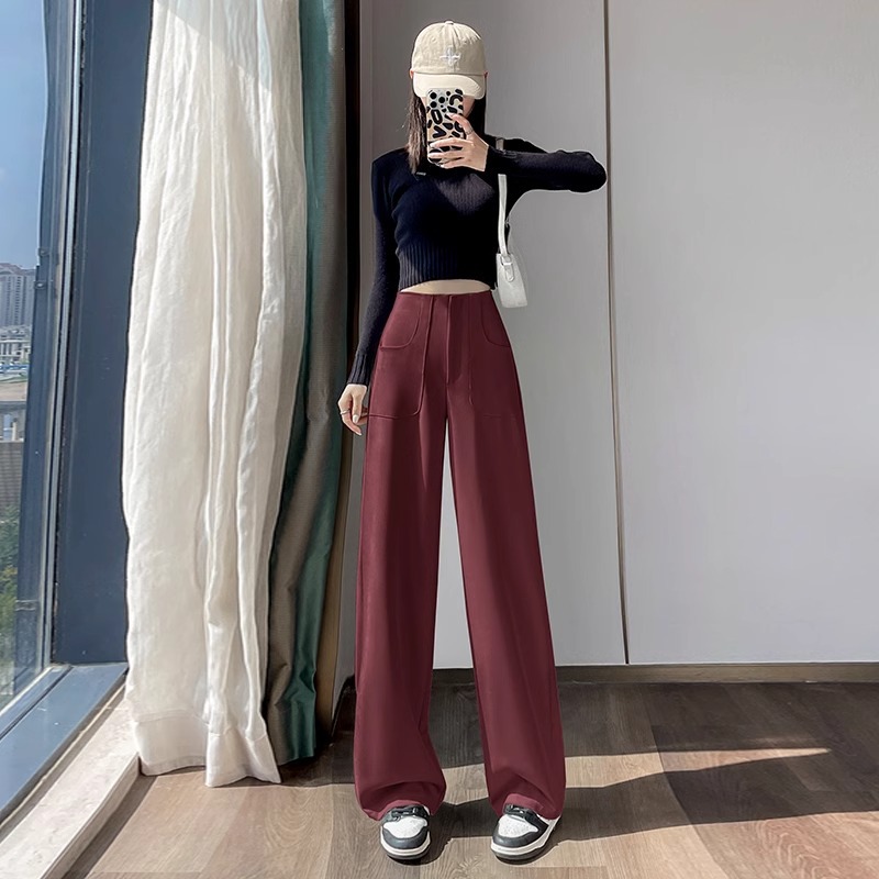 Ángora pantalones de traje rectos rojos para mujeres otoño 2024 nuevos pantalones de guisa casuales delgados y flacos