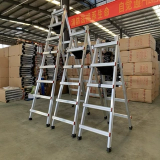加厚特厚加工定制铝焊行走铝合金梯子碳钢行走梯折叠梯出口批发