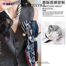 春秋磁吸扣小方巾领巾长条丝巾女春夏搭配衬衫职业装饰薄围巾批发