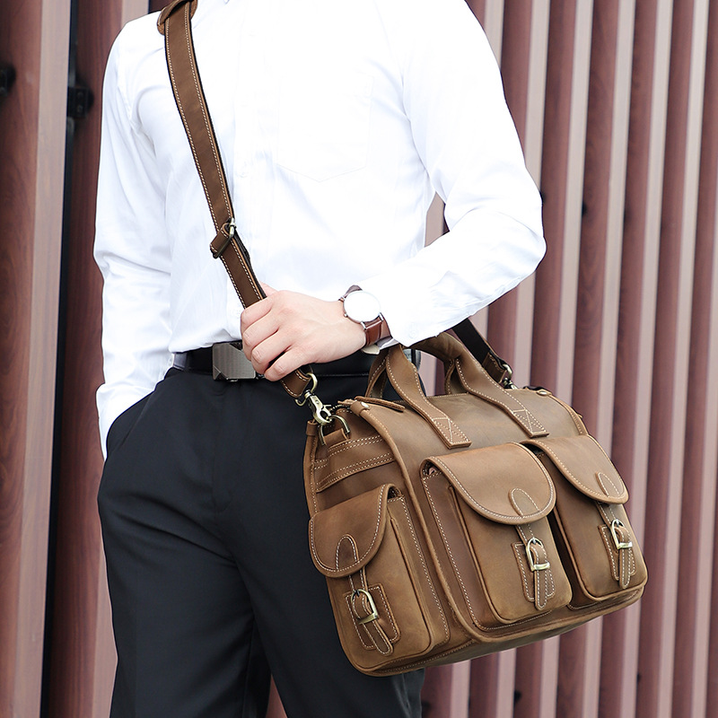 Jiameda sac à main en cuir véritable, peau de cheval fou pour hommes plusieurs poches, porte-documents, sac d'ordinateur, épaule unique_voghion.com