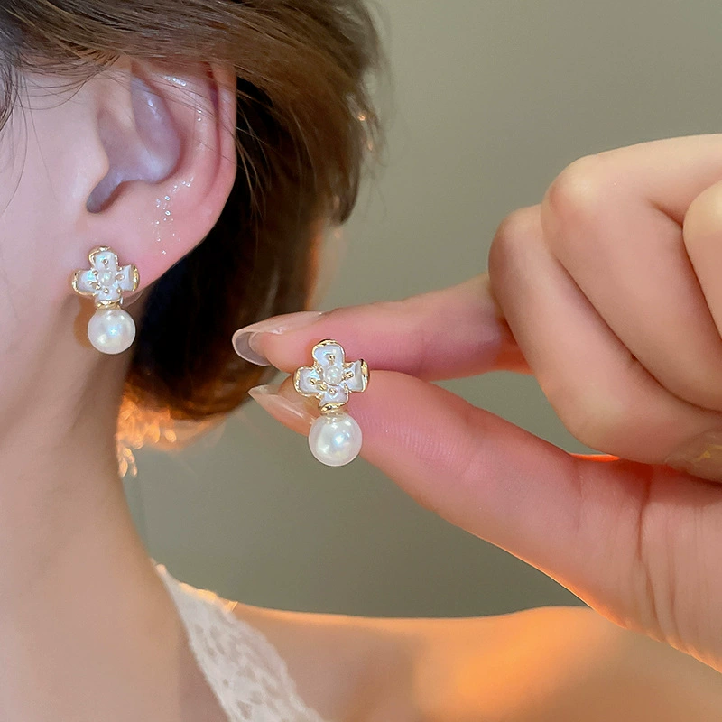 Серьги Baoyu bow & flower коллекция, французский лёгко-люкс стиль с жемчужной отделкой