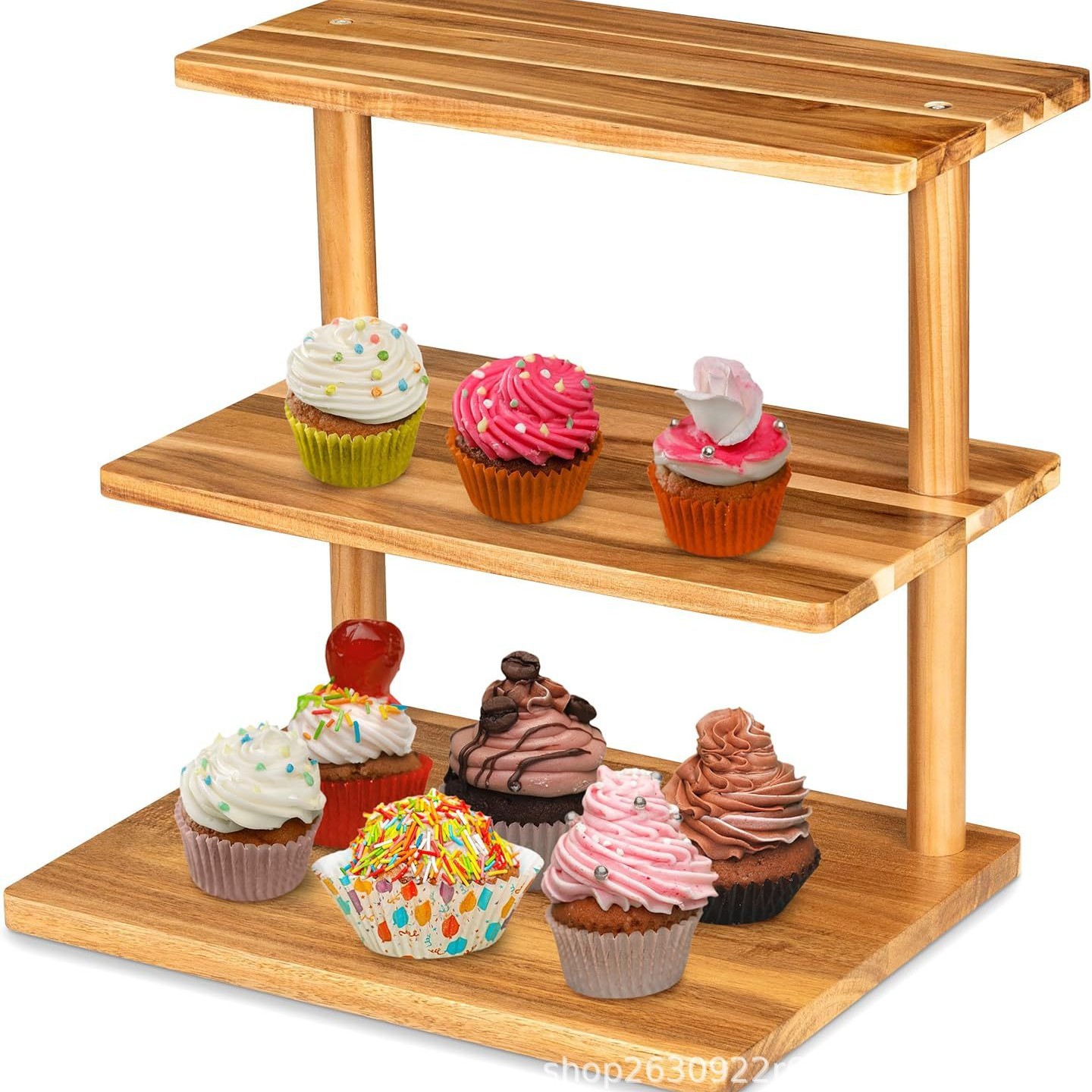 木制三层置物架桌面甜点展示架蛋糕架厨房调料储物架实木植物架