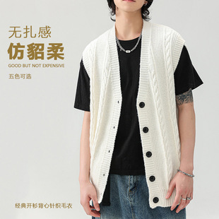 Twist Textured Cardigan Sleeveless Vest Knit Spring and Autumn Style National Fashion Casual Outer Wear V-Neck Sweater Vest