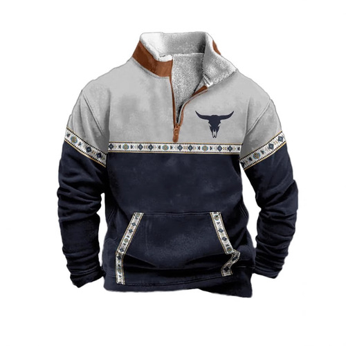 2024 Cross-border Amazon New Fashion Trend 3D Digital Printing Long Sleeve Stand Collar Semi-zip Hoodie