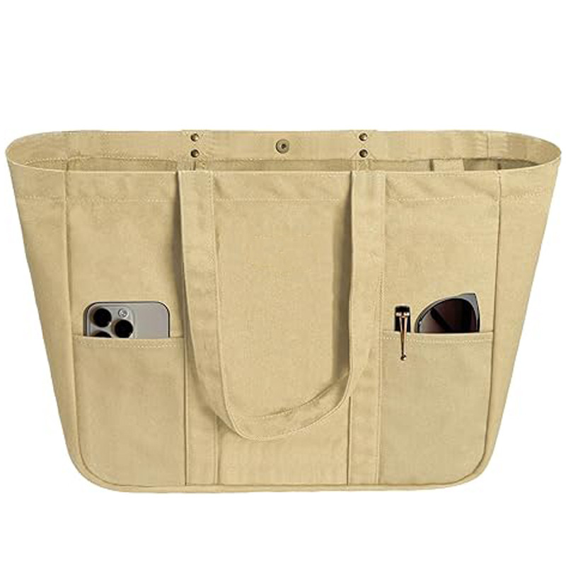 Women's Canvas Tote Bag Large with 2 Front Pockets Laptop Compartment Work Beach Gym