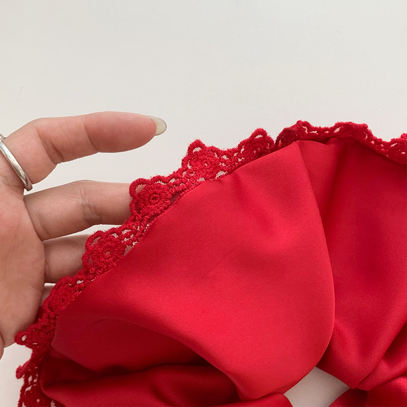 Francia alta encaje temperamento rojo intestino grueso anillo de cabello bolas elásticas de alta altura cabello de cabello de cordón 2024 nuevo