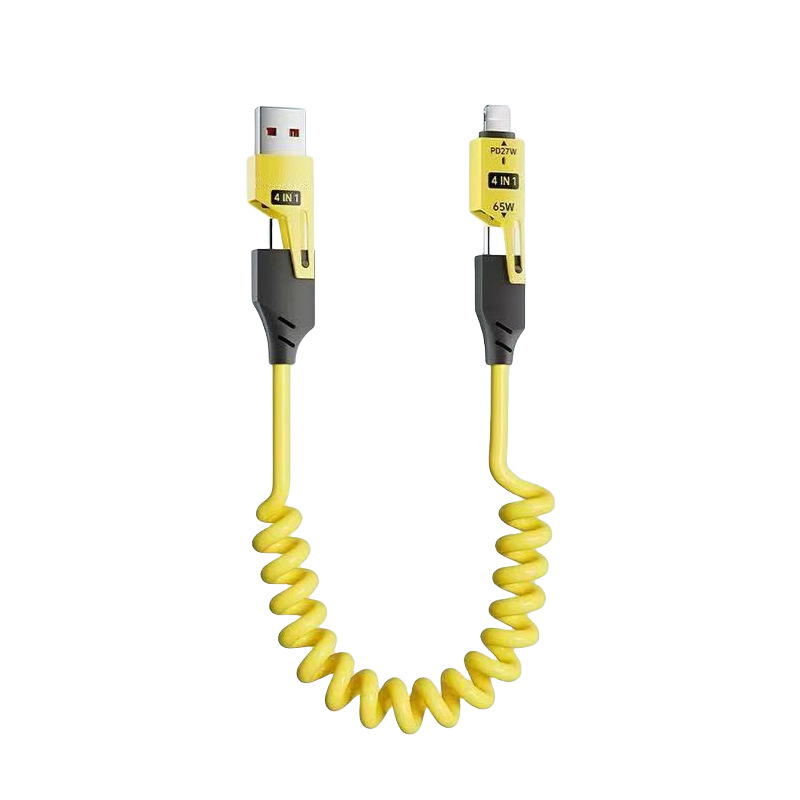[Toda la red de bajo precio] Spring Mechanics 4 - in - 1 cable de datos 2 remolque 2 cable de carga rápida tipo-c montado en el vehículo