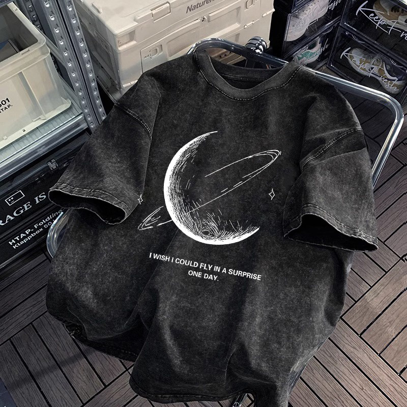 Camiseta de manga corta de algodón puro desgastado lavado retro americano para hombre, camiseta de media manga de marca holgada informal de verano para hombre