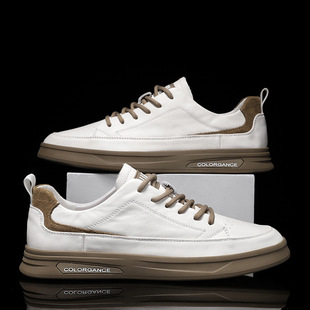 Men's Shoes Summer Breathable Thin 2023 New Sports White Flat Shoes Casual Leather Shoes Men's Slip-on Trendy Shoes
