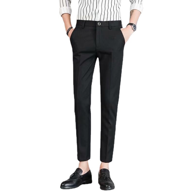 Summer 9-point pants (men's Korean version) trendy black casual pants (thin style falling feeling) suit pants (men's slim fit small leg trousers)