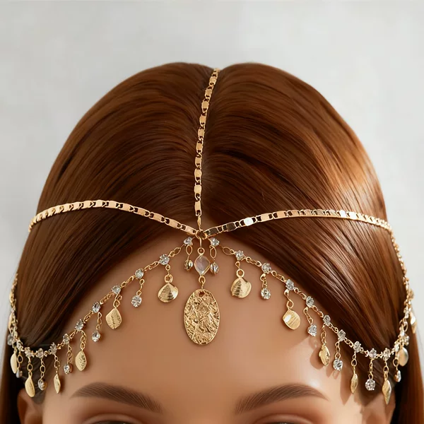 European and American Cross-Border Exotic Diamond Scallop Multi-Layer Tassel Hair Accessories for Women Geometric Chain Scallop Forehead Headband