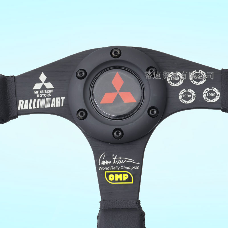 Cross-Border Hot-Selling Product: Universal Car Modification 14inch Omp Genuine Leather Steering Wheel, Jdm Racing Competitive Steering Wheel Flat Model